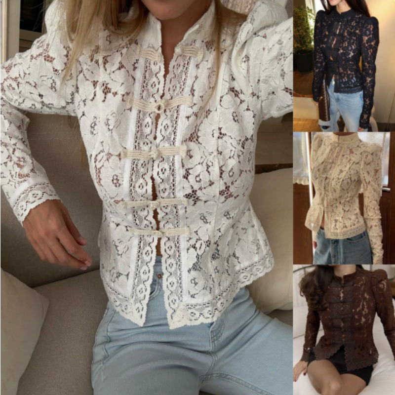 Vintage Fashion Club - Summer Lace Printed Shirts Tops Female