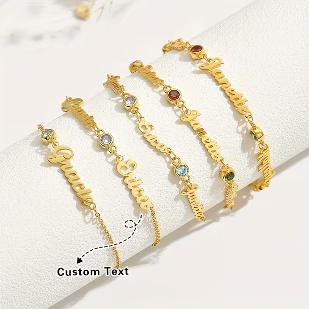 Vintage Fashion Meaning - Custom Name Birthstone Bracelet Personalized Gold