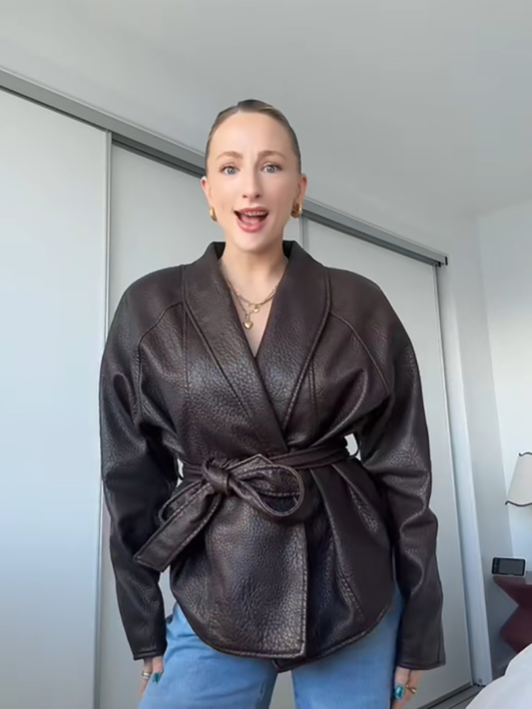 Vintage Fashion Club - Minimal Vintage Jacket Faux Leather Lapel