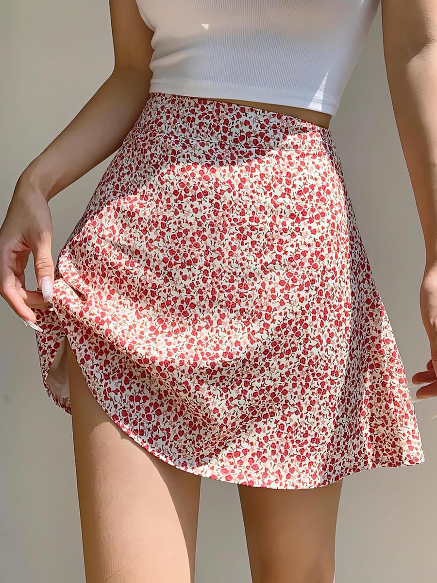 Vintage Fashion Trends 2025 - Woman Skirt High Waist Floral Red