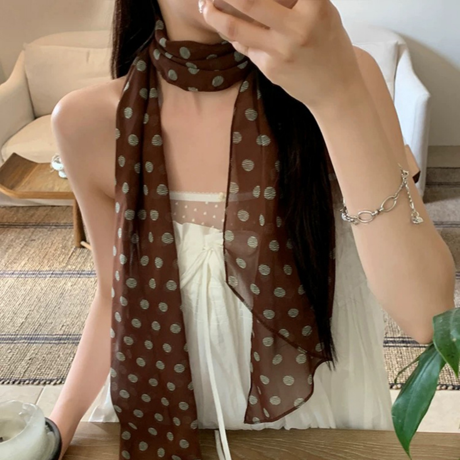Vintage Polka Dot Chiffon Scar - огляд і ціна Vintage Fashion Ai