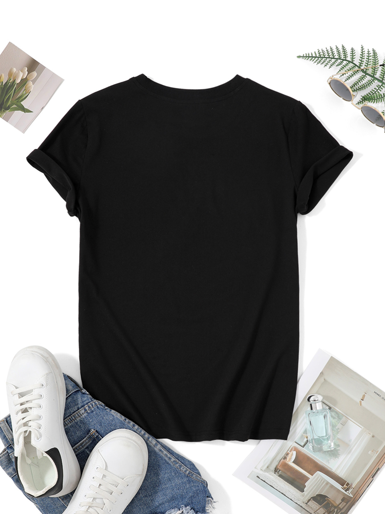 Women Black Crew Neck Short Sl - огляд і ціна Vintage Fashion Club