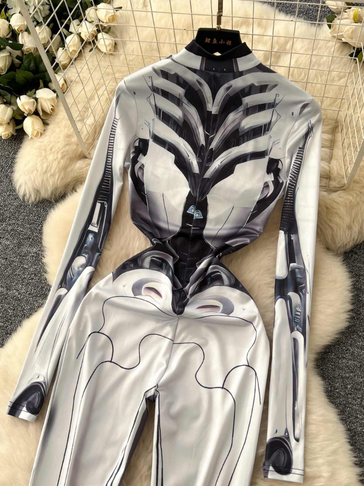 Women's Grey Print Jumpsuits V - огляд і ціна Vintage Fashion Club